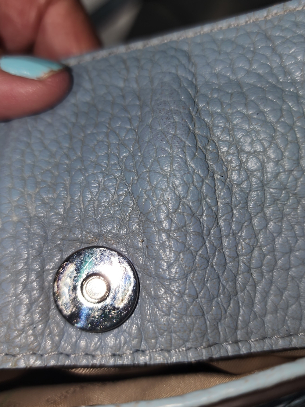 Michael Kors Light Blue Pebbled Leather Shoulder Bag MK Charm Silver Preowned - Picture 4 of 16